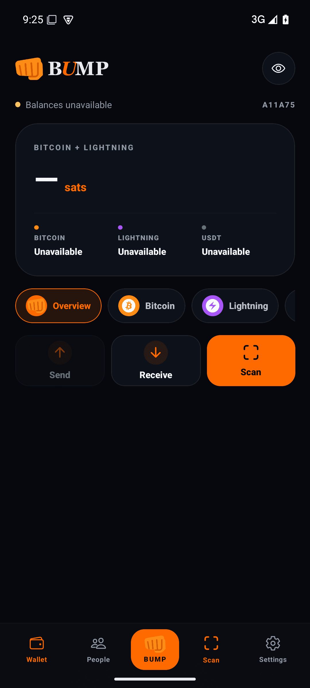 BUMP wallet home on Android